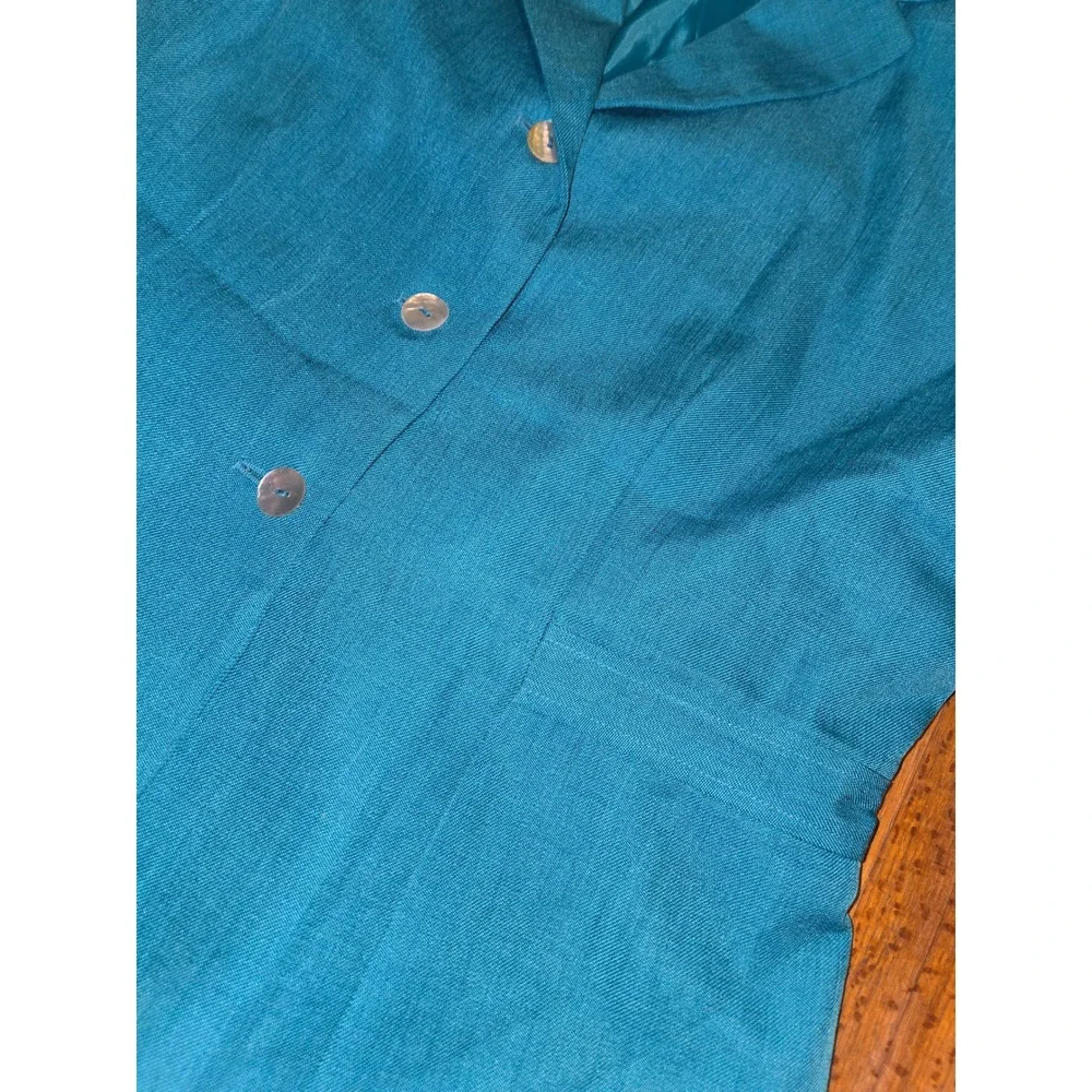 Adolfo Suits‎ Women 14 2 Pc Teal Blue Short Sleeve Blazer Pencil Skirt Suit Set